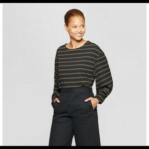 Prologue Women's Black/Beige Long Sleeve Stripe T-Shirt